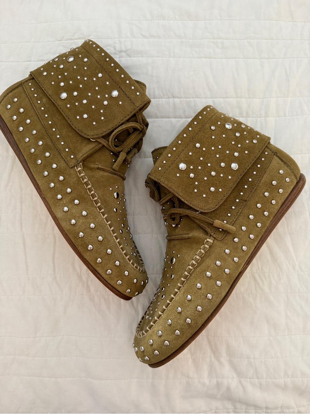 Zadig & Voltaire Tan Suede Santa Fe Dream Studs Bootie Moccasins 40 New in Box! - Picture 11 of 12